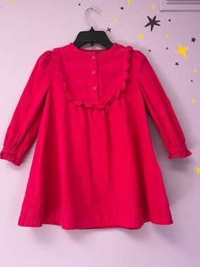 Mini Boden Hot Pink Ruffle-Trim Long Sleeve Dress